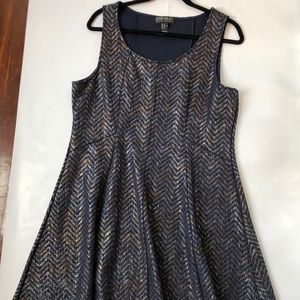 Navy Blue Metallic w/ Chevron Pattern A-line Dress